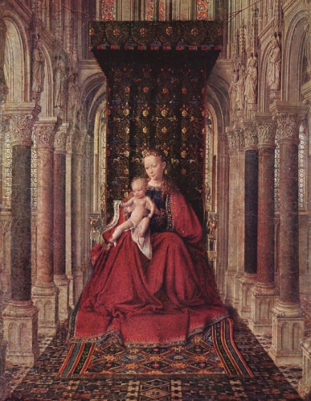 Jan van Eyck Trittico di Dresda. Scena centrale: Madonna col bambino, 1437,  21×27 cm: Descrizione dell'opera | Arthive